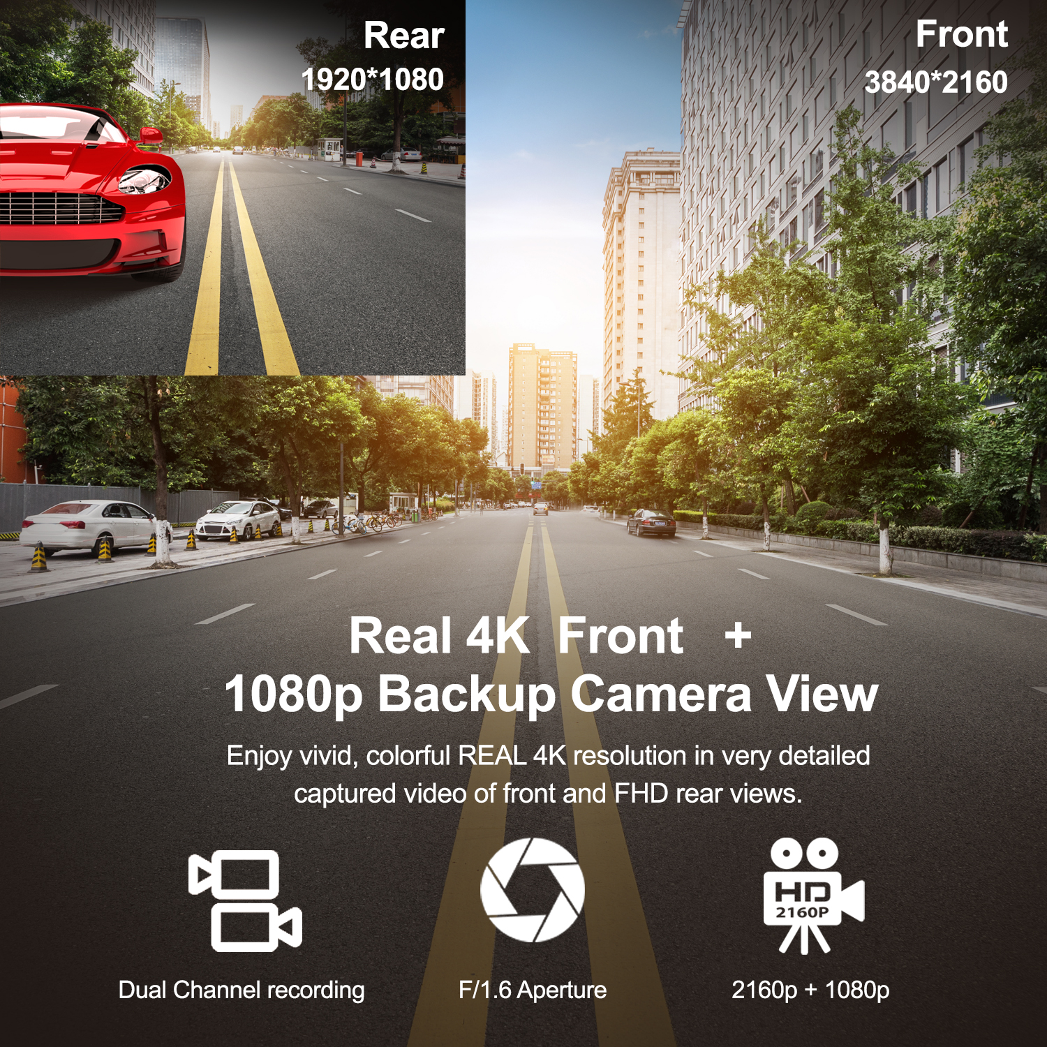 Rexing V1P Max 4K UHD Dual Channel Dash Cam 4K 3840x2160 Front + 1080p Rear with Wi-Fi and GPS