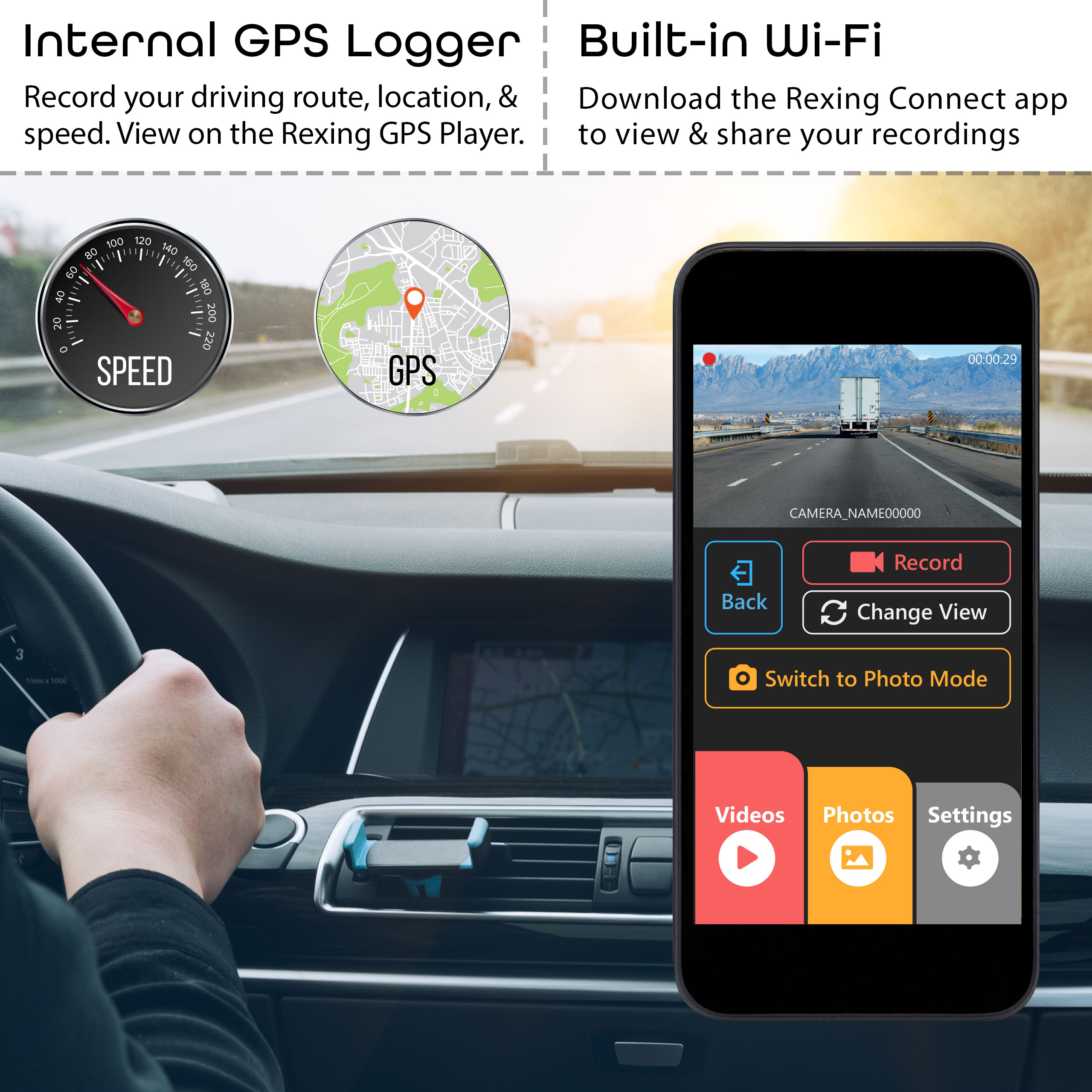 Rexing V3 Dual Camera Front and Inside Cabin Full HD 1080p with WiFi and Built-in GPS (Open Box – Final Sale)