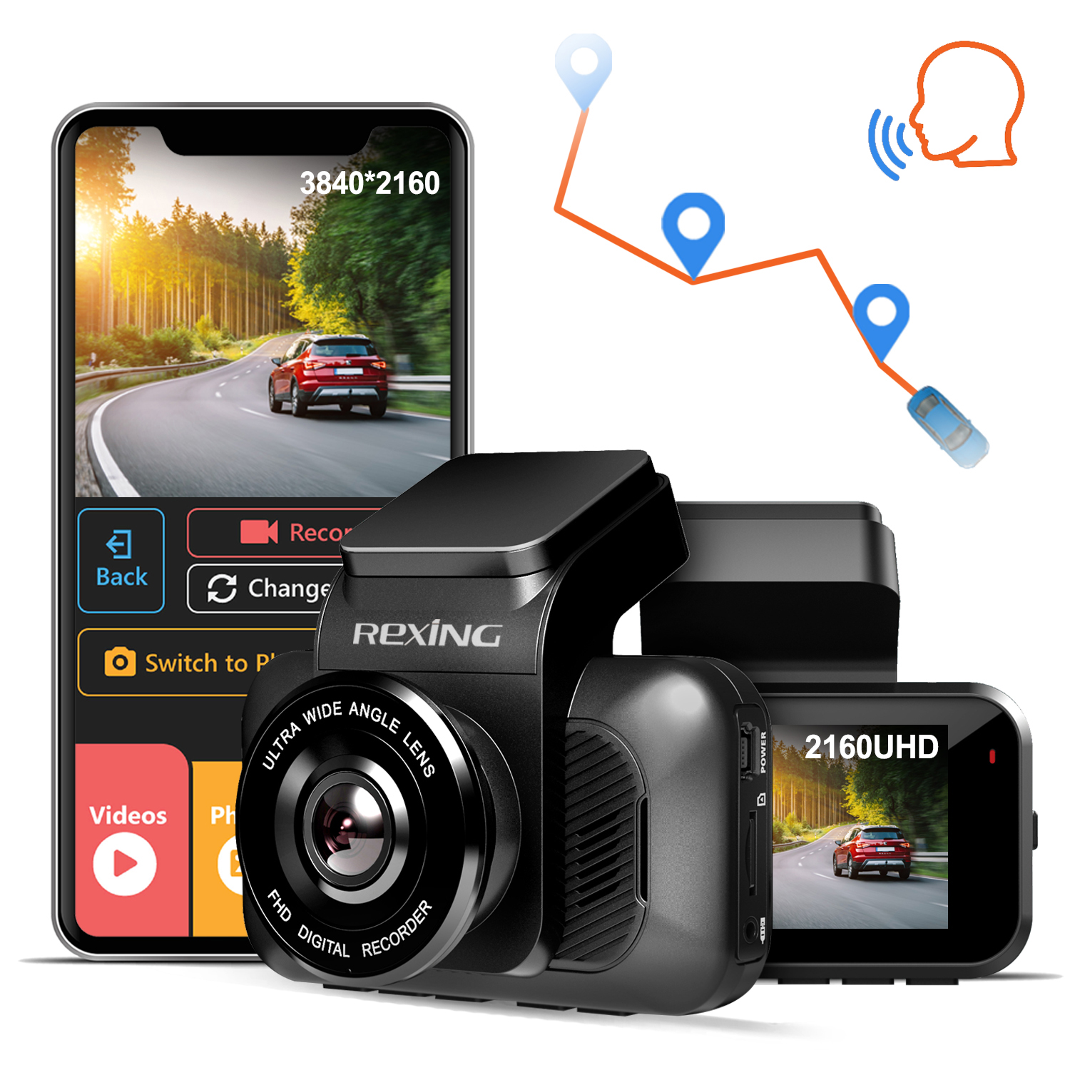 Rexing V5 Bundle Dash Cam 3-Channel Premium 4K with Wi-Fi and GPS