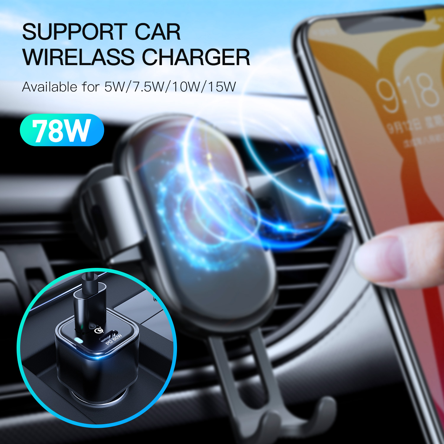 REXING JETSPEED Black 78W PowerDelivery+ USB-C/USB Car Charger with Cables
