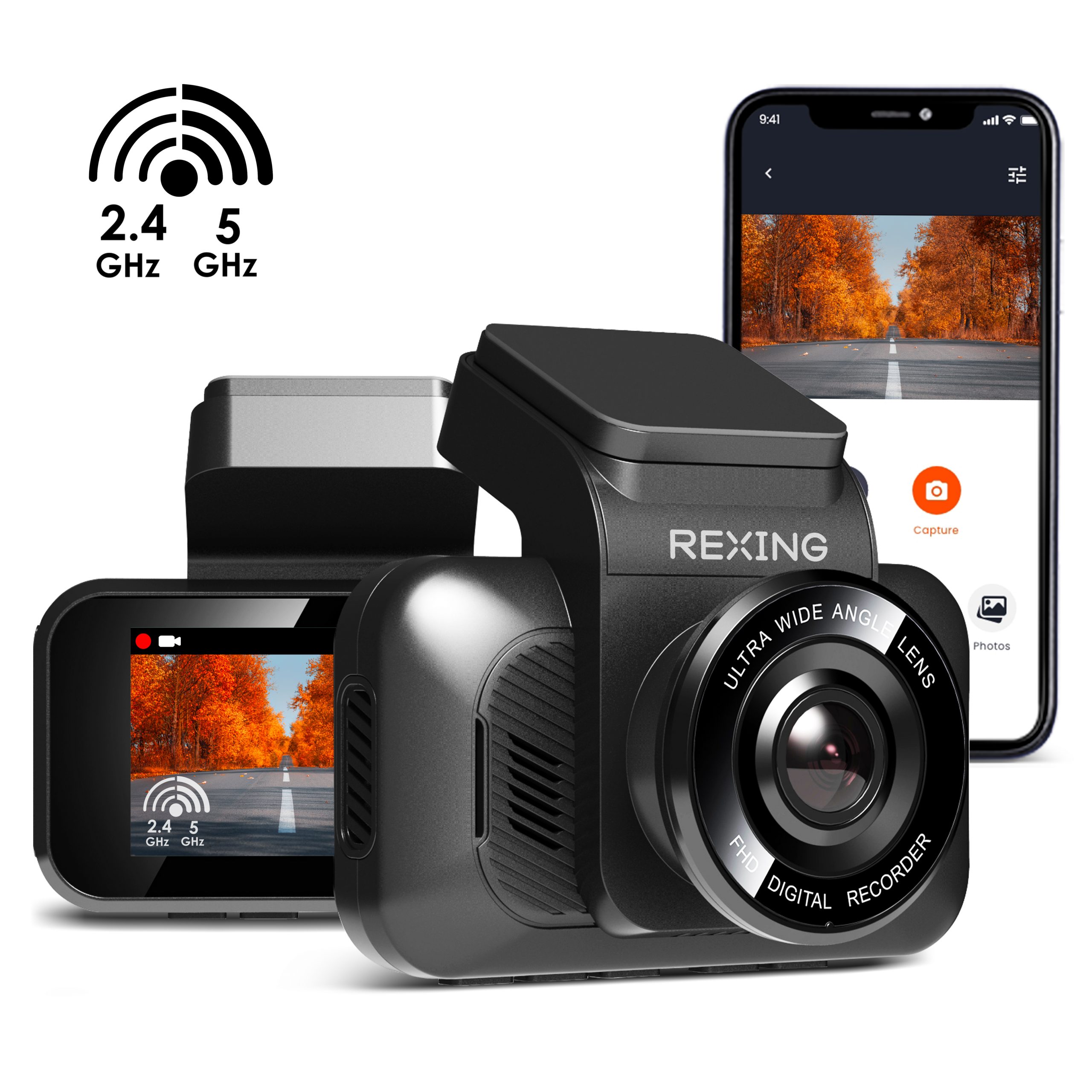 Rexing V55 Dash Cam - 4K Modular Capabilities, 5.0 GHz Wi-Fi, and GPS Car Dash Camera Recorder - V55