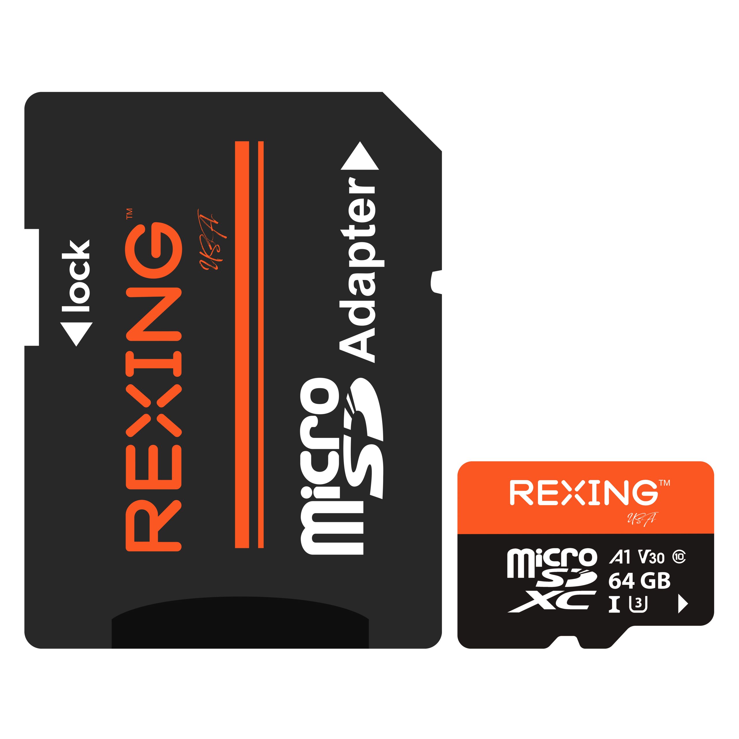 REXING microSDXC UHS-3 4K Full HD Video High Speed Transfer Monitoring SD Card with Adapter for Dash Cams, Surveillance System, Security Camera, & Bod