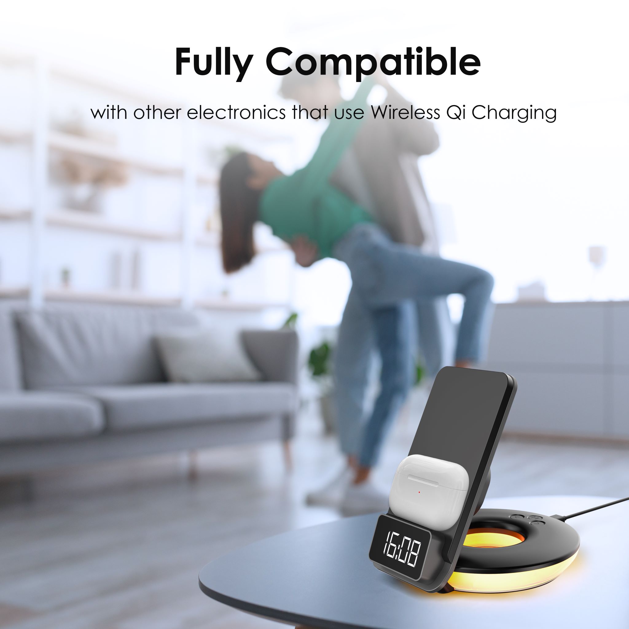 Rexing 3-in-1 Wireless Charging Station | Touch Control | Table Lamps for Home and Office | Desk Lamp with Cable | 15W Qi-certified Charging | Alarm C