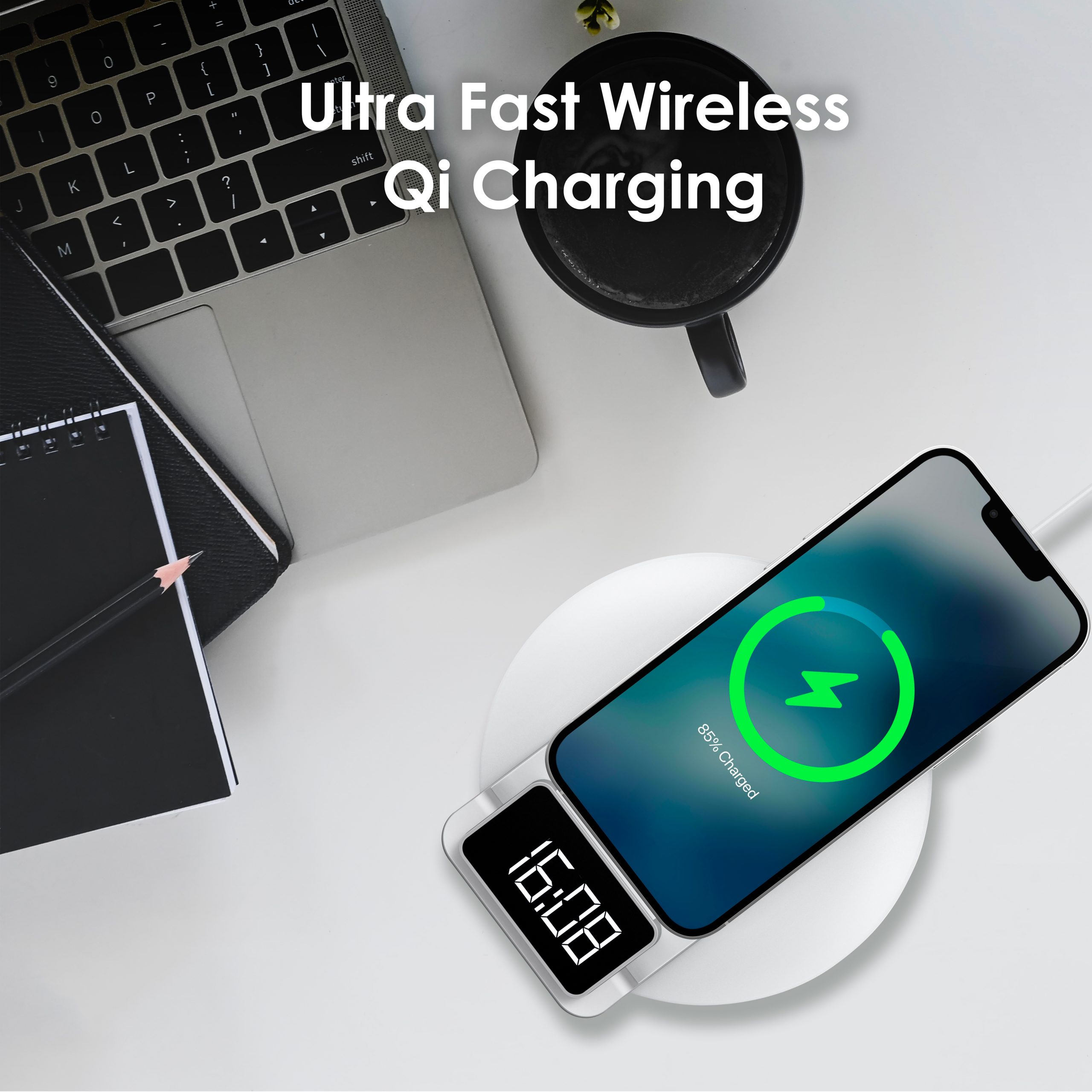 Rexing 3-in-1 Wireless Charging Station | Touch Control | Table Lamps for Home and Office | Desk Lamp with Cable | 15W Qi-certified Charging | Alarm C