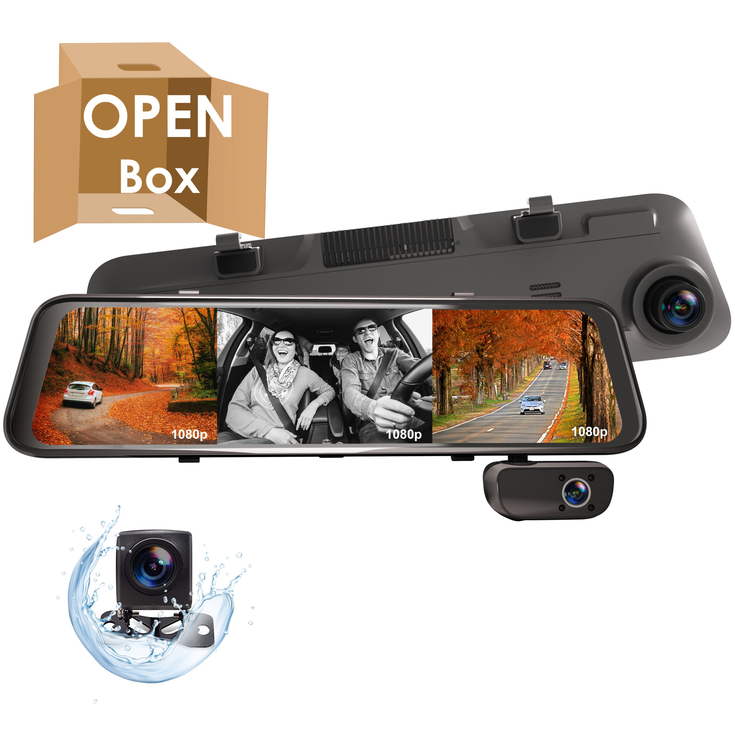 Rexing M3 3 Channel 1080p Front +1080p Cabin +1080p Rear Mirrored Dash Cam w/ GPS (Open Box – Final Sale)