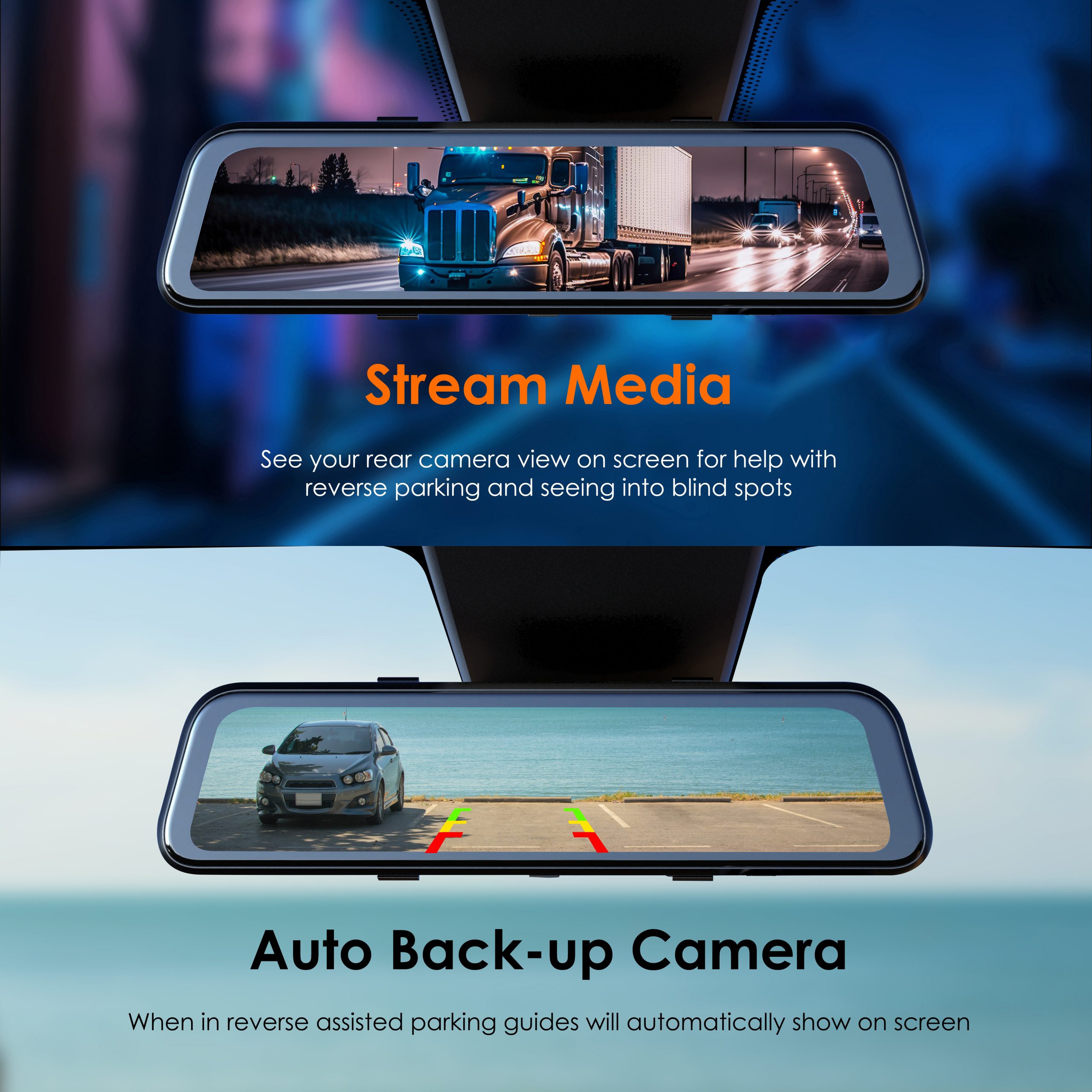 RexingUSA M2 MAX 2-Channel Mirror Dash Cam 4K + 1080p with Wi-Fi & GPS