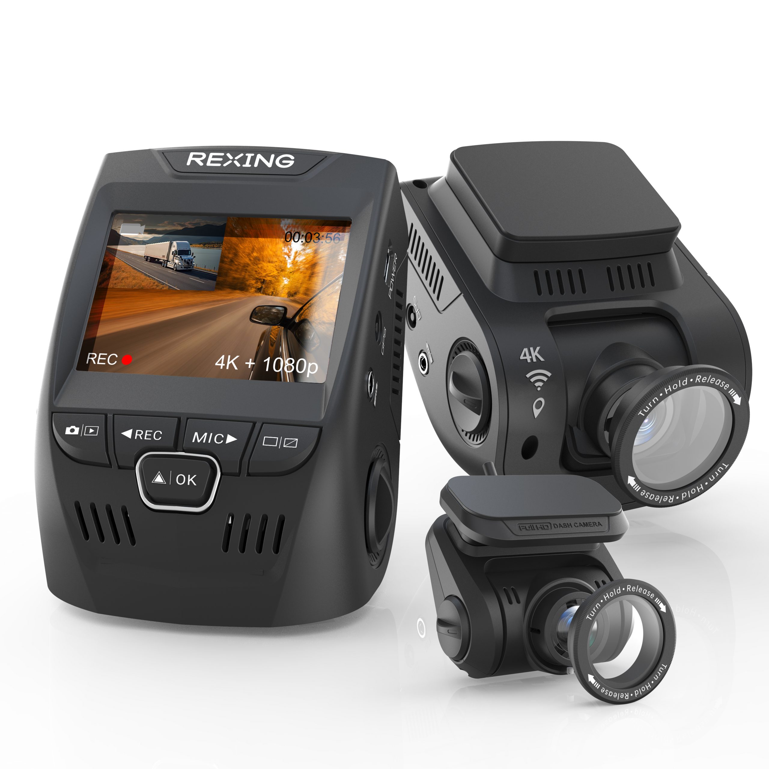 Rexing V1P SE 4K Dual Channel Car Dash Cam w/ GPS, Wi-Fi & Bonus CPL Filters - V1P SE