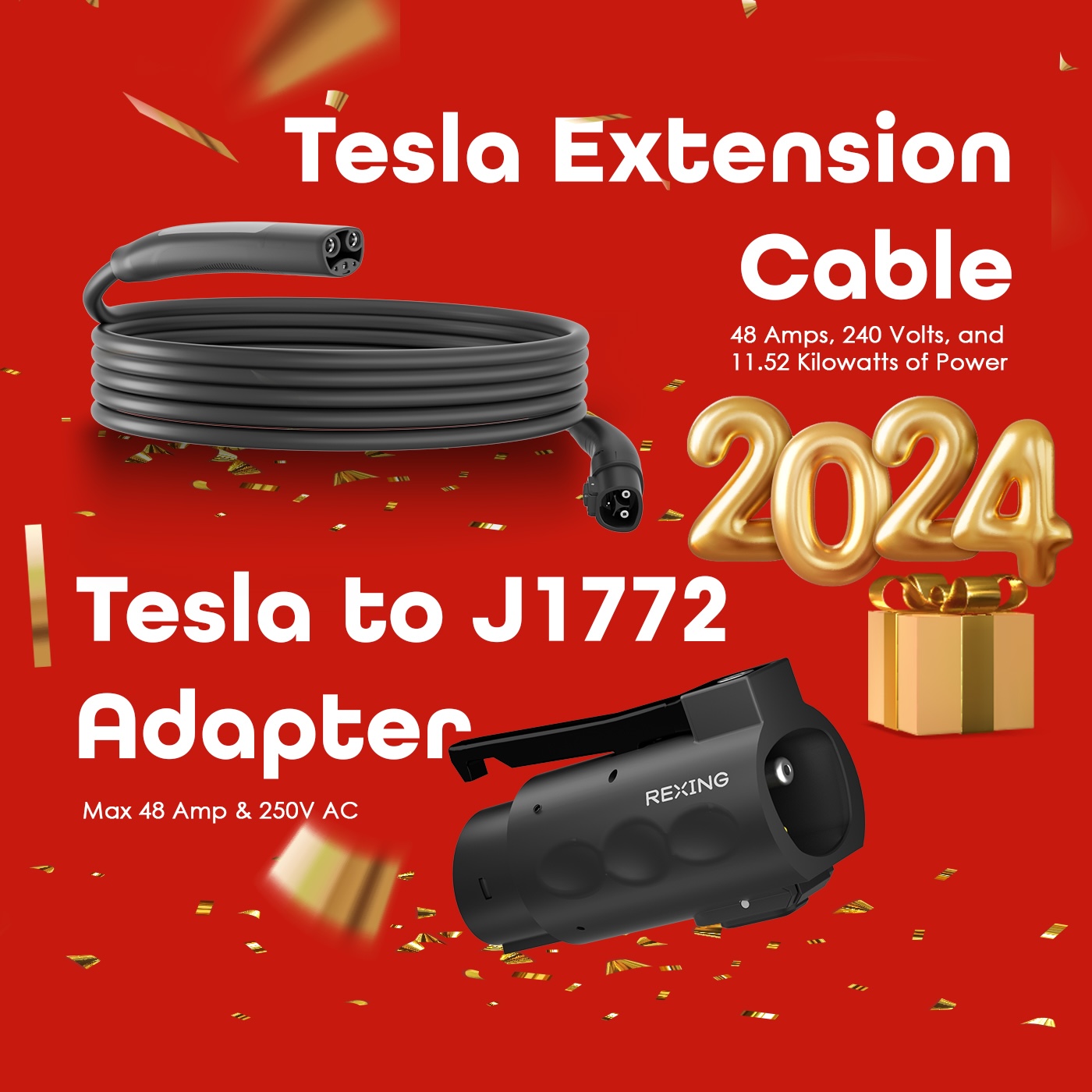 Rexing Tesla To J1772 Bundle | Tesla Extension Cable + Tesla To J1772 Charging Adapter