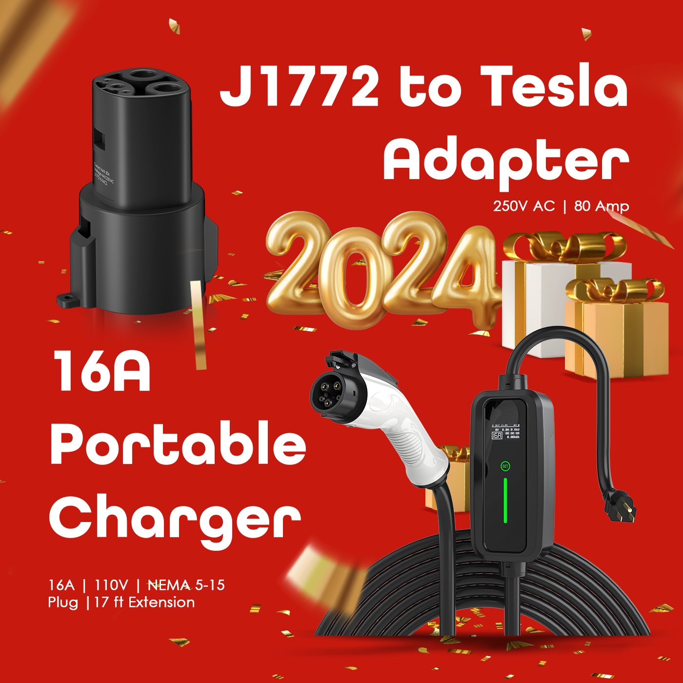 Rexing J1772 To Tesla Bundle | J1772 16A Portable Charger + Rexing J1772 to Tesla Charging Adapter