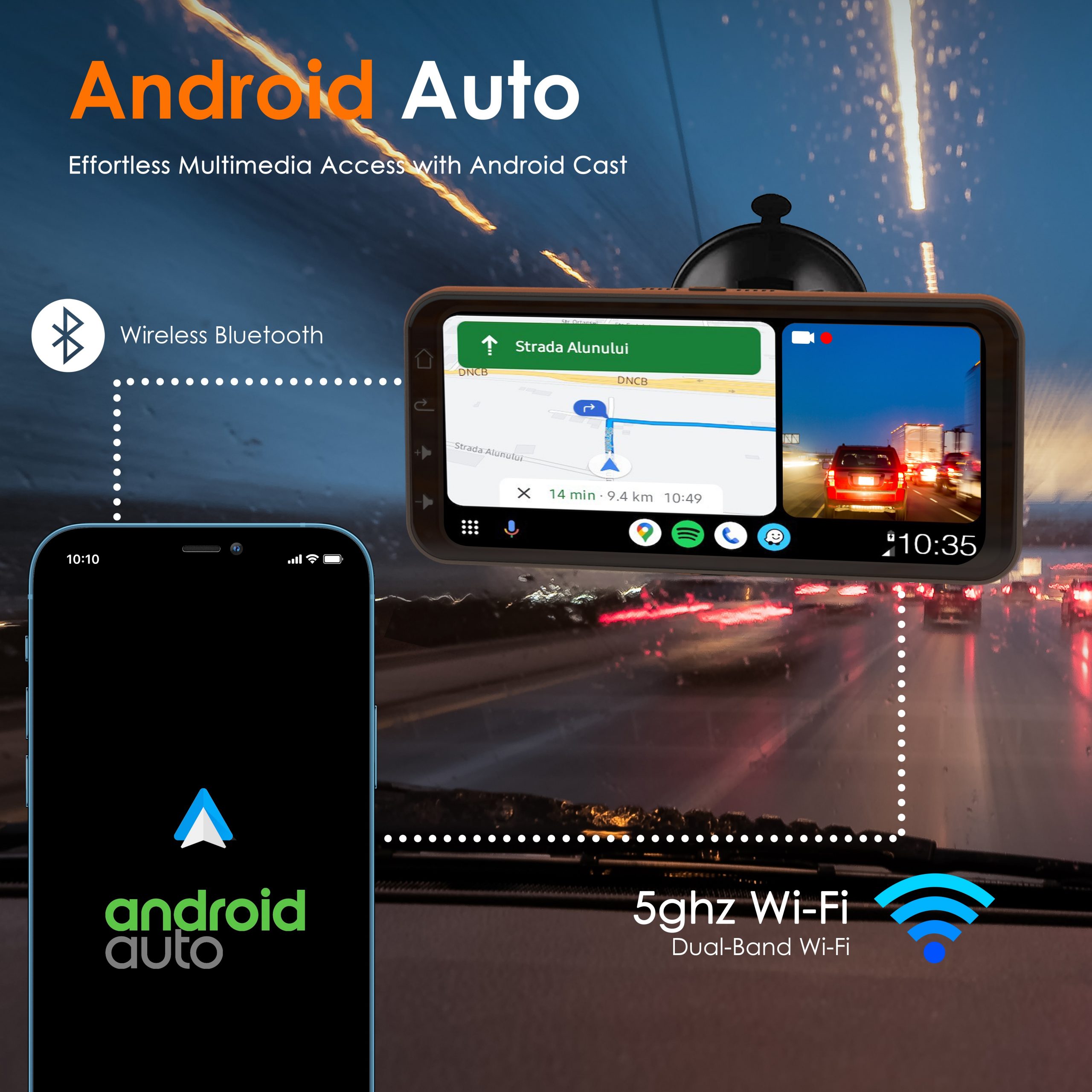 REXING Wireless Multimedia Receiver RoadMate CPDuo - CarPlay + Android Auto + Dash Cam Feature