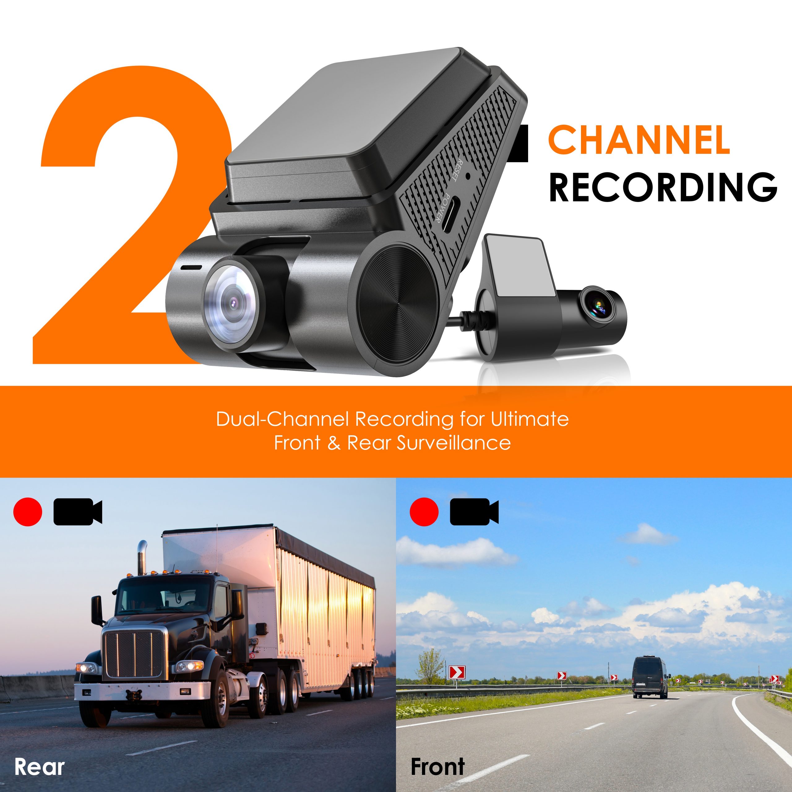 REXING RH2 Dual Dash Cam - 4K Front and 1080p Rear Dash Camera with Wi-Fi, and Optional GPS - RH2-2+64G