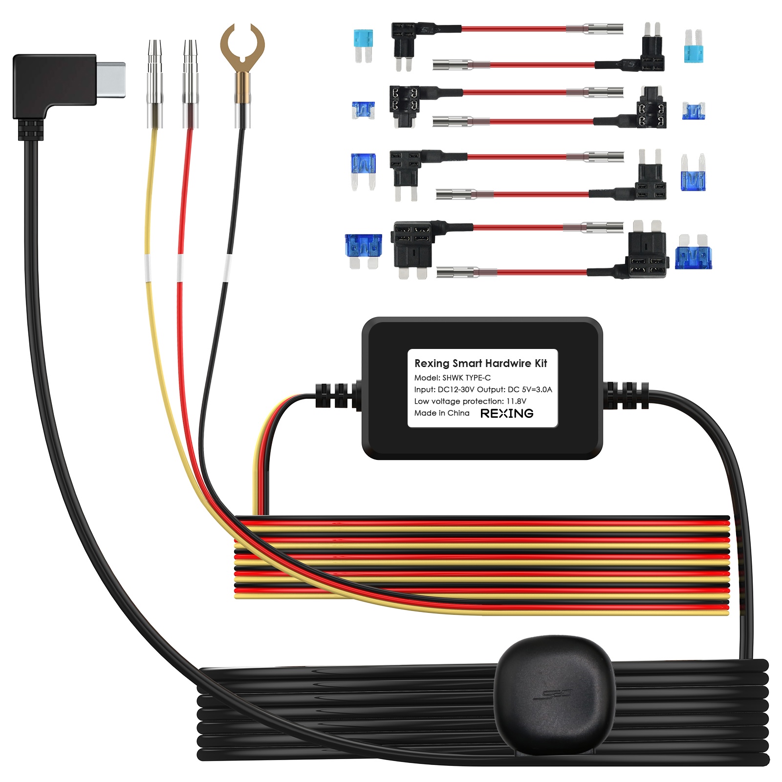 Rexing Dash Cam Smart Hardwire Kit, Type-C Hard Wire Kit Fuse Only for R4, DT2, M3, M2 Max, M2-4, M4-4, RH2 Series, and CPDuo, Rexing 12V-30V to 5V/2A